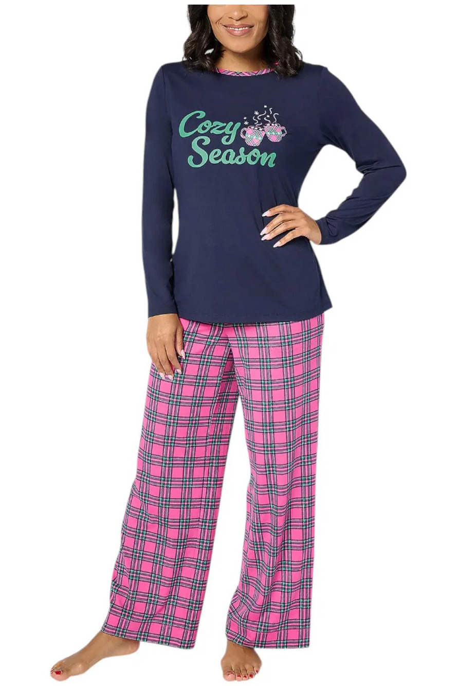 Denim & Co. Women's 2-piece Cabin Fever Knit Pajama Set Cozy Season - Regular